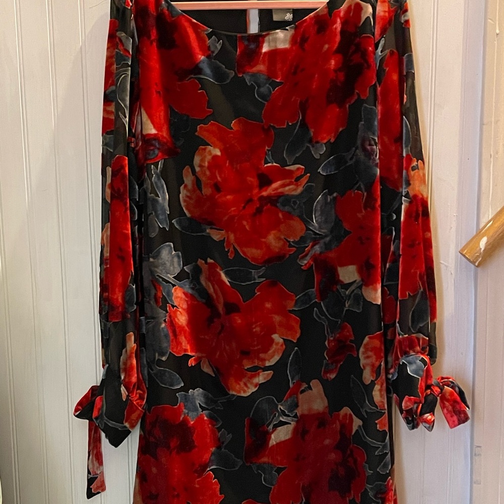 Floral velvet and sheer dress